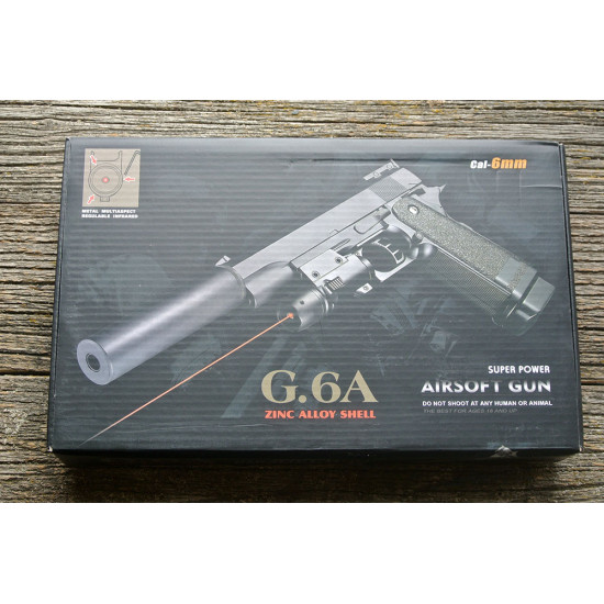 Пистолет страйкбольный Galaxy G.6A (COLT 1911PD с глушителем и ЛЦУ) кал. 6мм